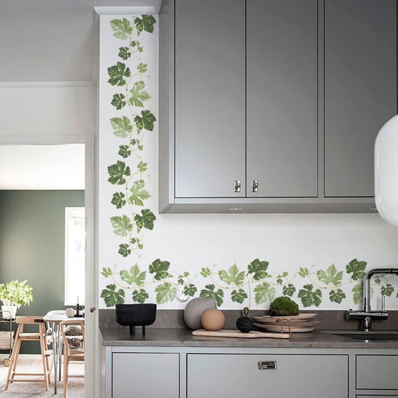 

Наклейка на стену с изображением зеленых листьев и виноградной лозы из ПВХ, самоклеящаяся съемная наклейка для детской комнаты, спальни, настенная наклейка, фреска зелёный