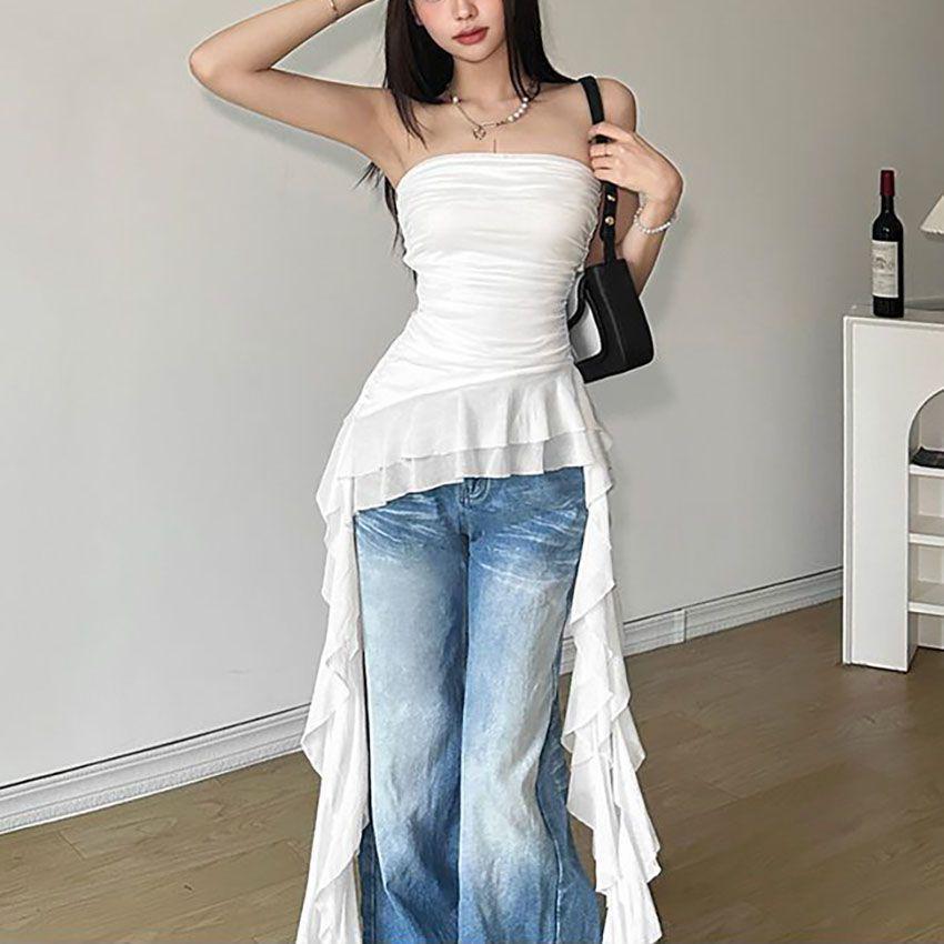 2025 Sofistikovaný bandeau top: Volánový střapec, Zeštíhlující, Nepravidelný design