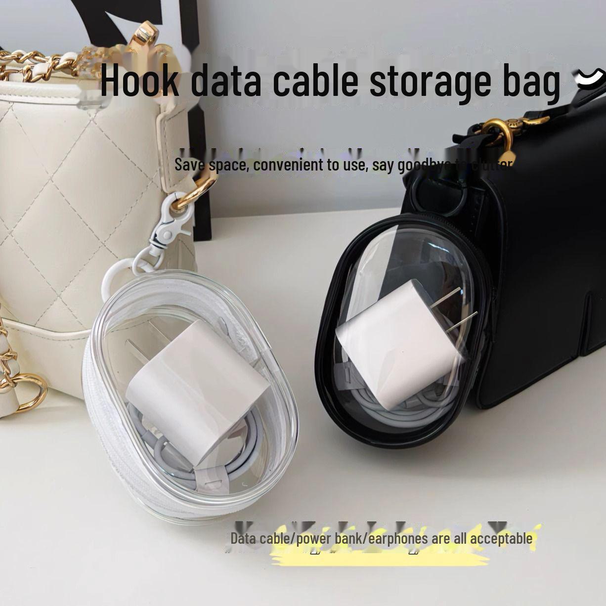 

Портативный прозрачный ящик для хранения кабелей и наушников Oval storage bag [empty bag + key chain] прозрачный белый