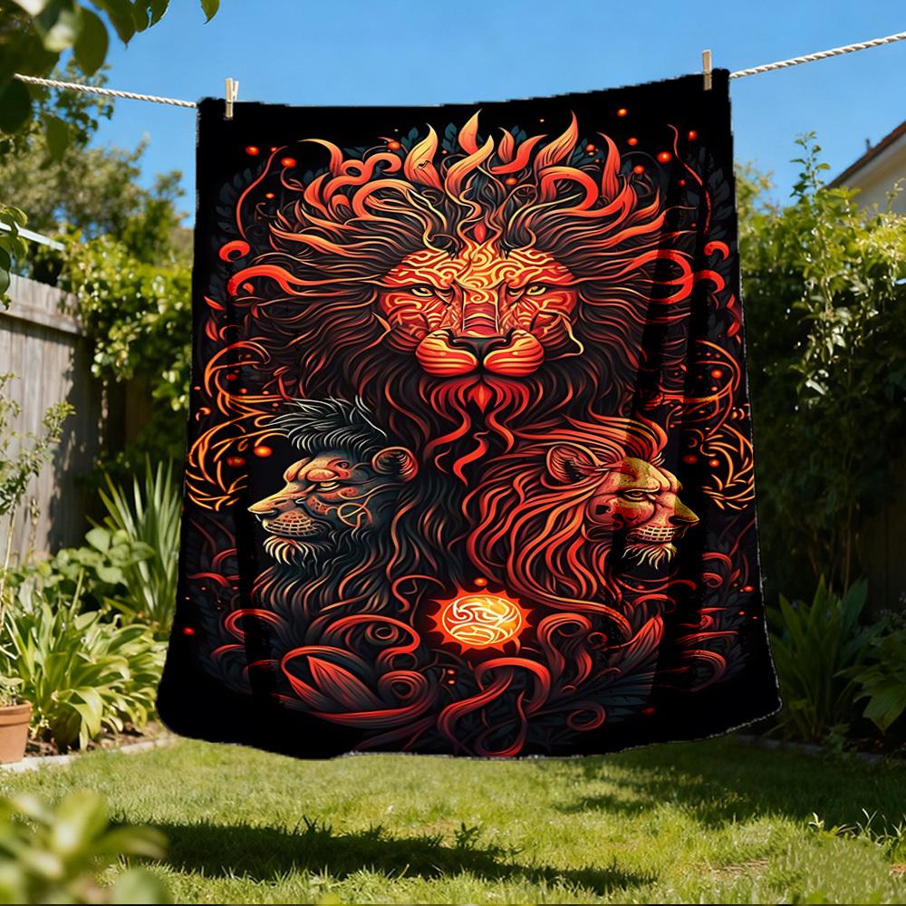 1pc Lion Head Ornament Outdoor Blanket, Soft And Comfortable Blanket, Casual Warm Outdoor Blanket, Good Birthday Gift Yy251201163