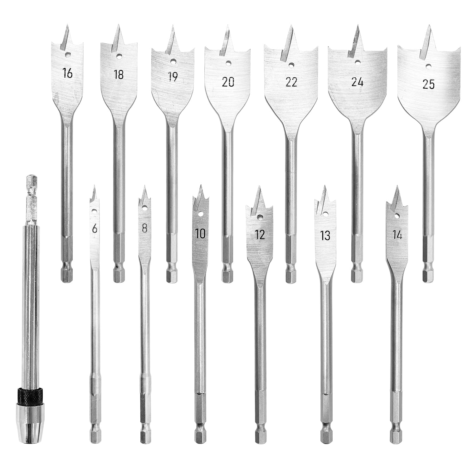 

Socpuro Woodworking Spade Bit Drill Bit Flat Drill Bits for Flat Chrome Vanadium Steel Drill Countersink Chamfering Extension Bit Included Set,