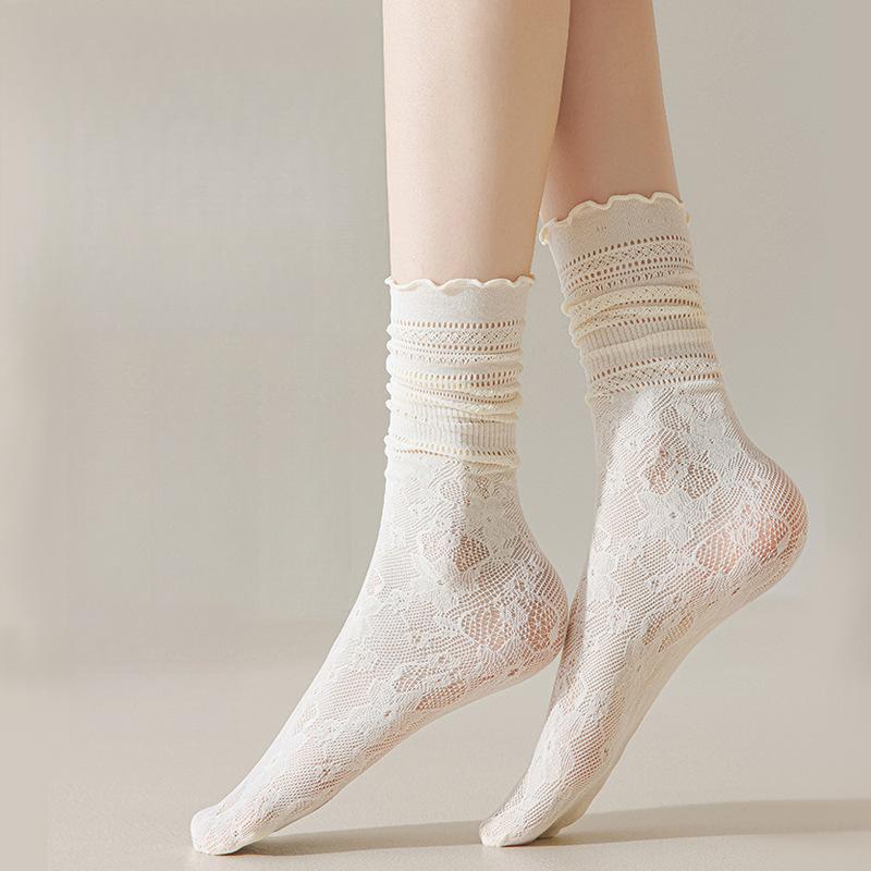 1/3/10 Pairs Summer Thin Lace Socks Wooden Ear Edge Mid-calf Socks Lace Lace Stacker Socks