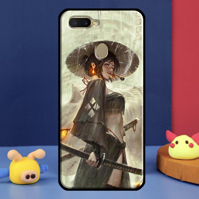 Anime Girl Samurai Case For Oppo A16 A76 A96 A58 A78 A98 A5 A9 A91 A15 A17 A77 A52 A72 A74 A94 A54S A57S Cover