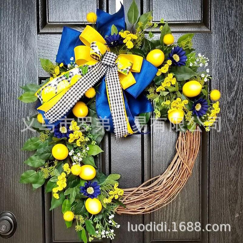 Artificial Lemon Peony Wreath Wall Hanging Decor Door Home Festival Party Decoration