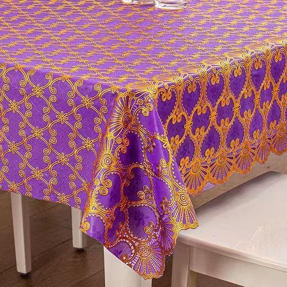 Waterproof Tablecloth Household Rectangular Oilproof PVC Plastic Tablecloth Golden Bronzing Printing Table Cover Table Mat Nappe