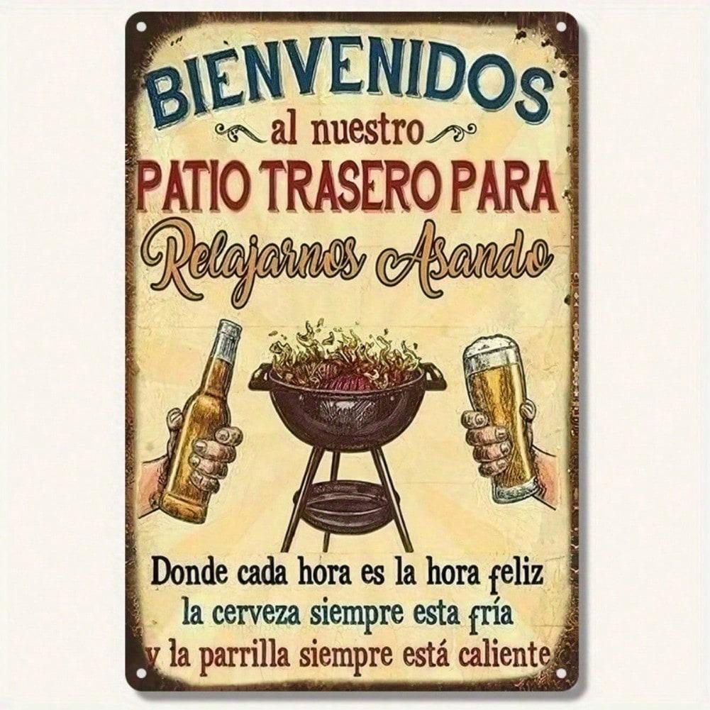 Vintage Metall Willkommensschild BBQ Hinterhof Terrasse Außen Dekoration Küche Café Bar 20x30 cm