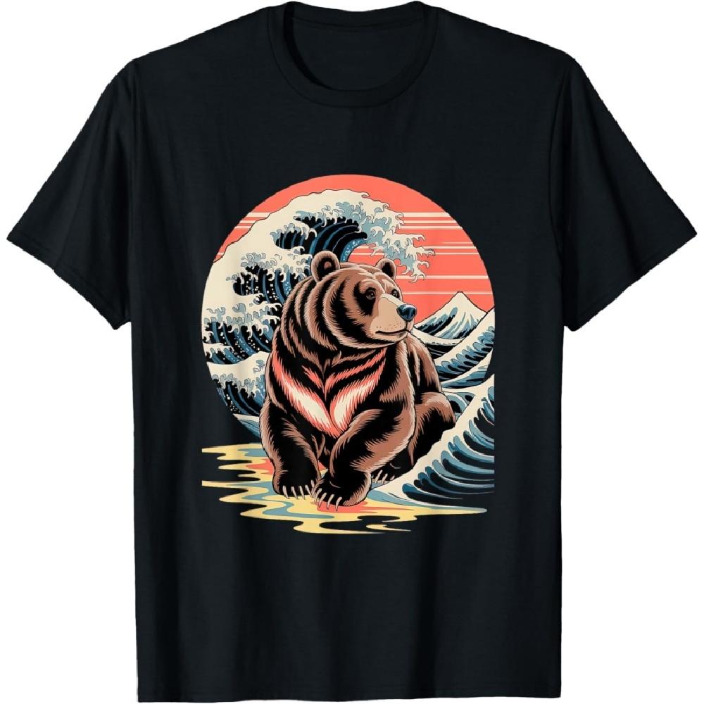 

Bear Ukiyo-e Japanese Wave Art Traditional Woodblock T-Shirt(1) XXXXXL чёрный