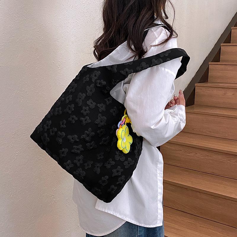 Flower Texture Casual Literary Style Hand Carry Handbag New Beautiful Foreign Light Large Capacity Shoulder Armpit Bag