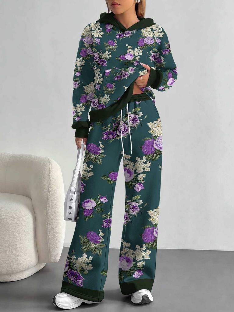 Gradual Change European and American Autumn and Winter Casual Long-sleeved Suit Women's Hooded Sweater Trousers Two-piece Set