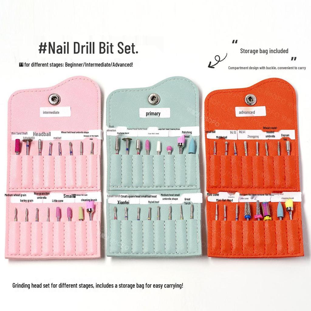 16-Piece Diamond Nail File and Grinding Bit Set with Storage Bag for Nail Art