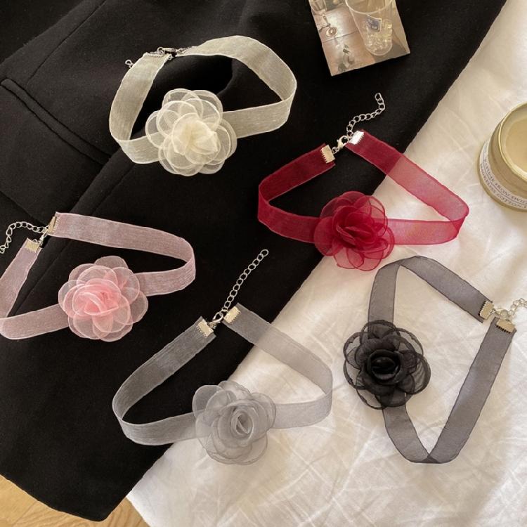 Soft Flower Tie Cravat Necklace Wedding Jewelry Gift for Women Teens Girls