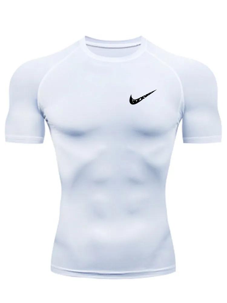 Men s Navy Blue Swoosh Logo Compression T-Shirt, Quick Dry Breathable Gym Workout Training Top S