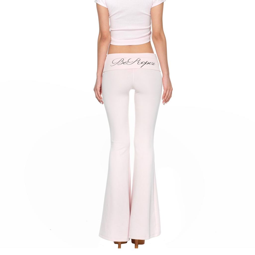 Lopejeu Foldover Bootcut Leggings Pants (Pink)
