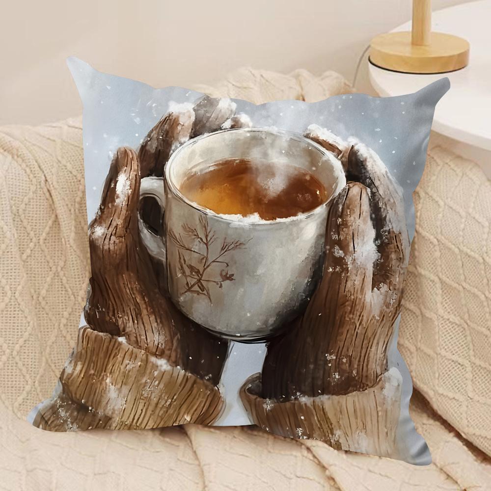 Coffee A Warm Day Cushion Cover Silky Short Plush Invisible Zipper Dustproof Sofa Pillow Case For Home Decor