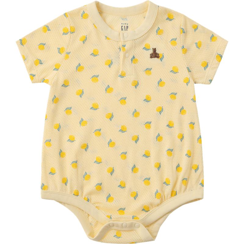 GAP Baby Cotton Bear Embroidered Henley Romper 90/52