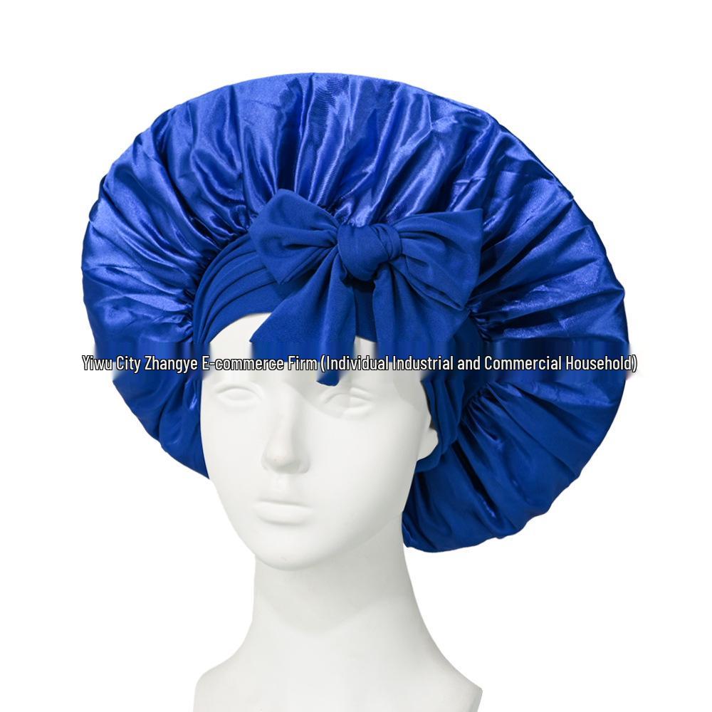 Satin Ribbon Round Silk Sleep Cap with Bowknot: Wide Brim Hair Care and Bath Hat