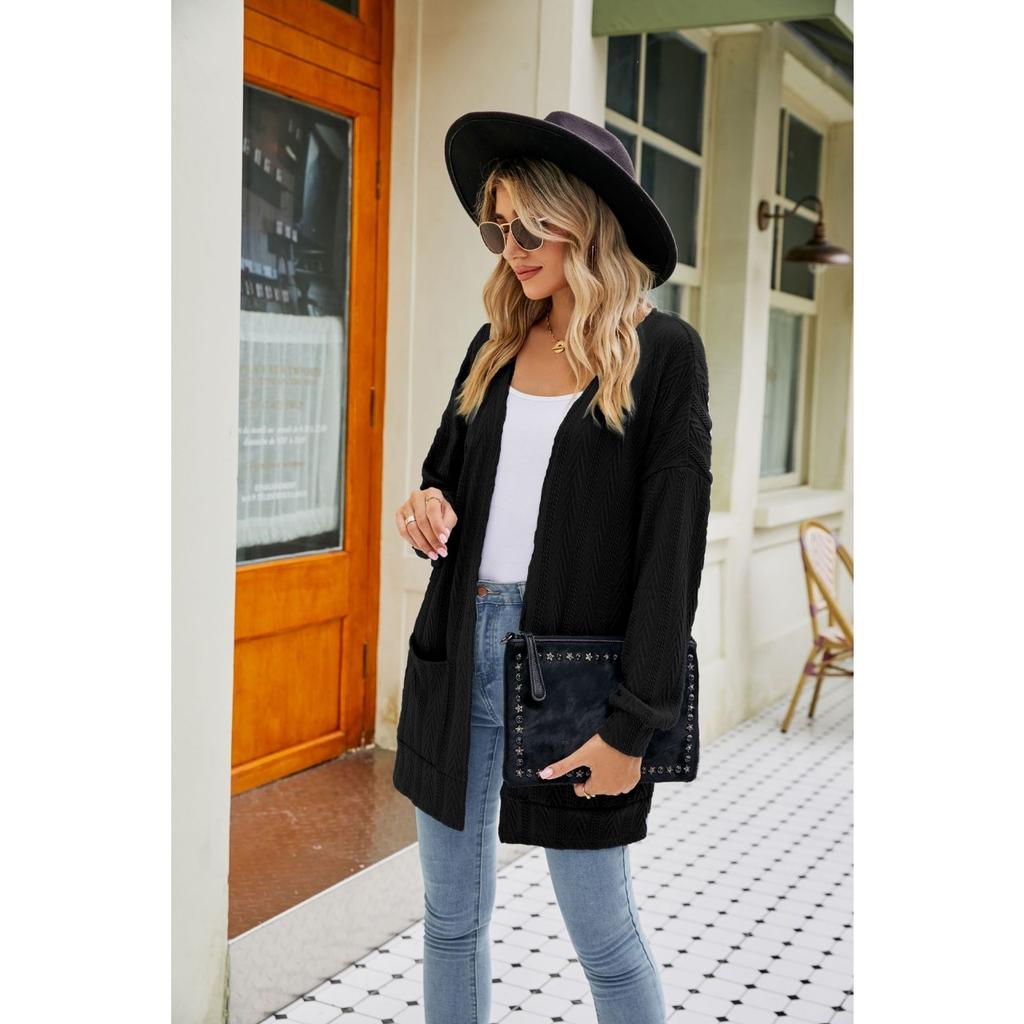 GMXIA Høst Strikkejakke Dame Høst Langermet Ensfarget Cardigan Genser Dame