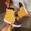 Plus-size Color-blocked Lace-up Martin Boots Women's New Round-toe Booties for Fall 2025