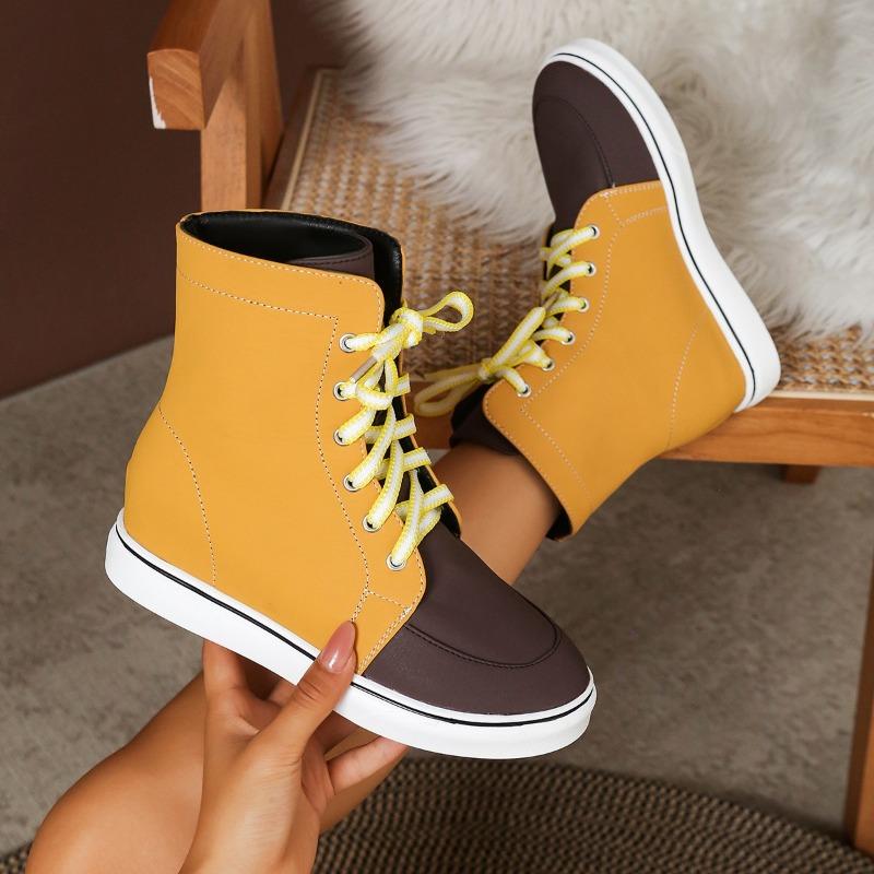 Plus-size Color-blocked Lace-up Martin Boots Women's New Round-toe Booties for Fall 2025