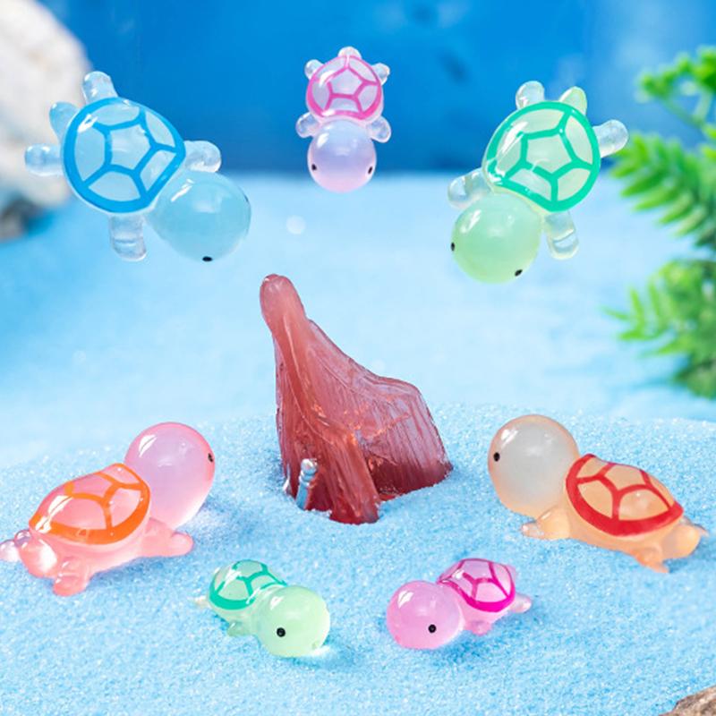 6Pcs/Set Luminous Mini Resin Turtle Car Dashboard Toys Dolls Figures Home Garden Decoration Cartoon Color Car Ornaments Gifts