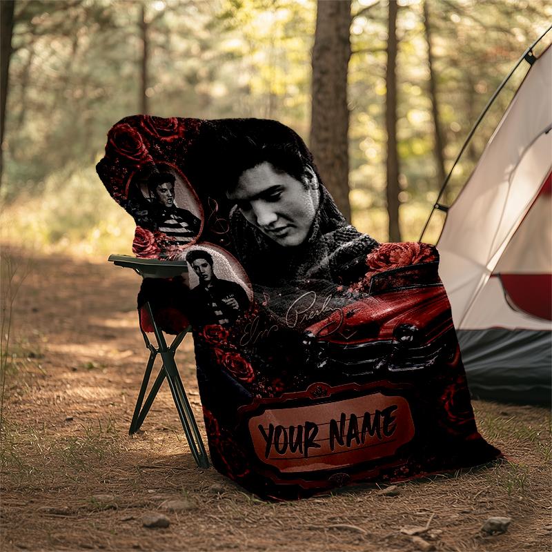 Custom Name Elvis Roses Car. Flannel Fleece Blanket Cozy Warm Throw Blanket For Couch Bed Travel All Season Use