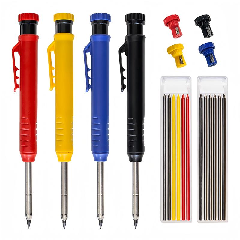 Solid Carpenter Pencil Set with Built-In Sharpener Deep Hole Marking Tool Automatic Pencil Drawing Lead Core for Precision Work