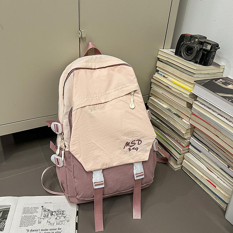 Women Contrast Color Backpack Junior High School Student Schoolbag Large Capacity Outdoor Mountaineering Backpack