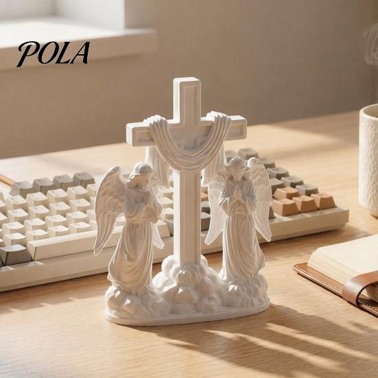 Flowing Cloud Base Figurine 3D Printed Praying Angel Ornament, Dual Angels with Base, Sacred Small Prayer Table Decor White Sculpture for Desk