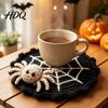 Coffee And Tea Cup Coaster Halloween Spider Web Coaster Handmade Crochet Heat Resistant Drink Mat for Crocheted Yarn Pad Table Spooky Gothic