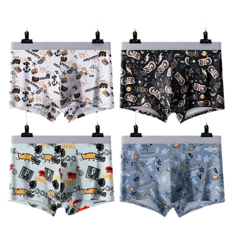 4pcs Men's Underwear Men's Tacky Boys Teenagers' Printed Four Cornered Underwear Shorts Boxer Brief