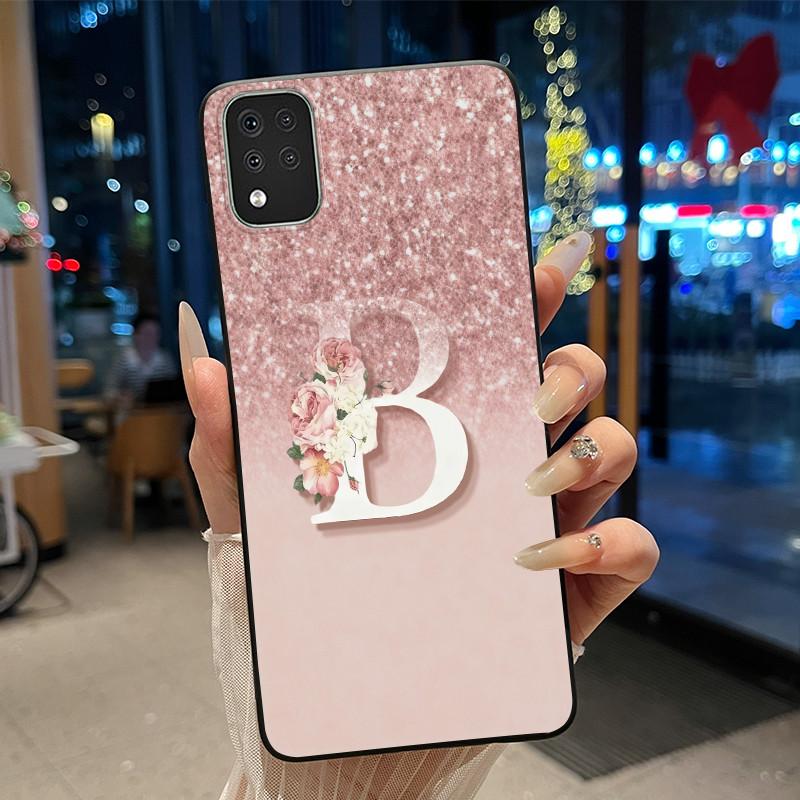 

A to Z Letter With Flower Phone Case For LG K42 LMK420 K420 K420H Soft Silicone Black Case Pattern Casing LG K42