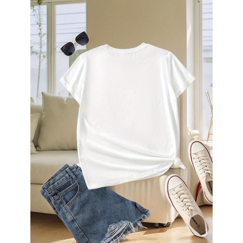 Women'S Short-Sleeve T-Shirt with Letter And Strawberry Print, a Trendy And Versatile Casual Top for Summer