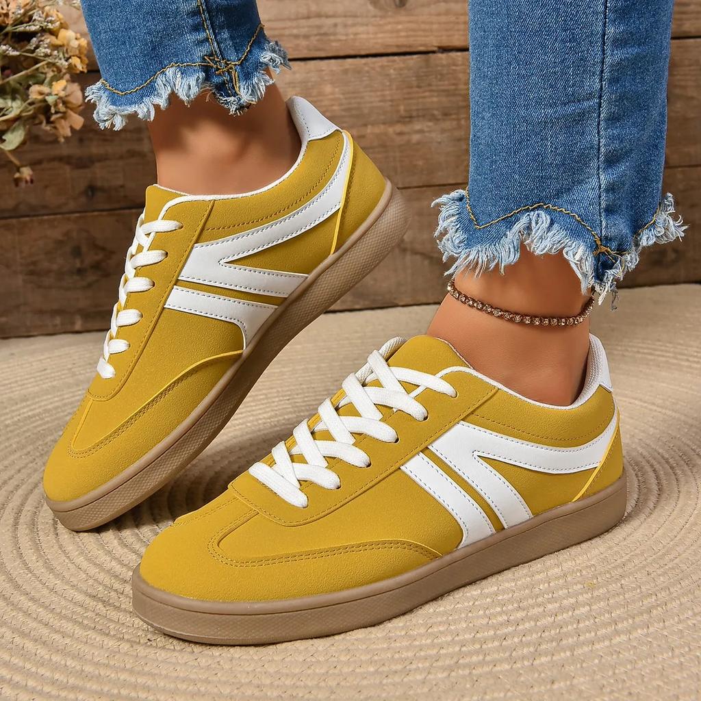 Yellow Women Sneakers 2024 Autumn Luxury Flat Loafers Comfortable Lace-up Soft Female Sneakers Lightweight Outdoor Shoes 35-43