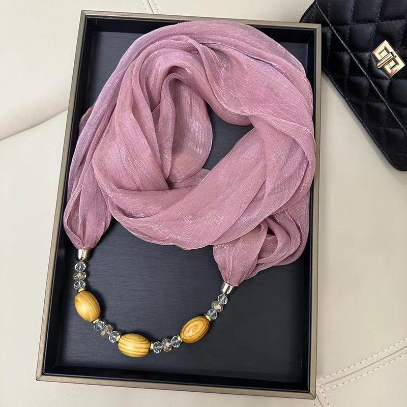 

Стильный корейский шелковый шарф высокого класса с подвеской из бисера розовый/фиолетовый