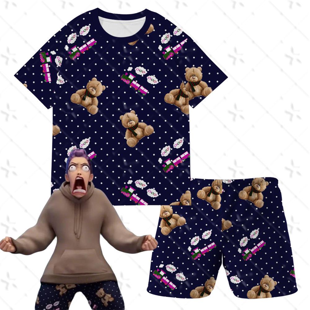 MIRA Kpop Dämonenjäger Pyjama-Set - Lila Bär Cosplay für Kinder, Kurzarm & Shorts