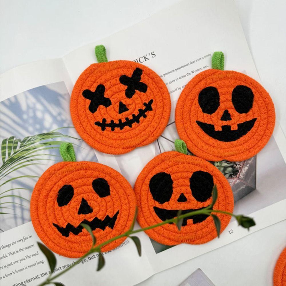 4/8Pcs Anti Scald Halloween Drink Pads Handwoven Non-Slip Cup Mat Restaurant Table