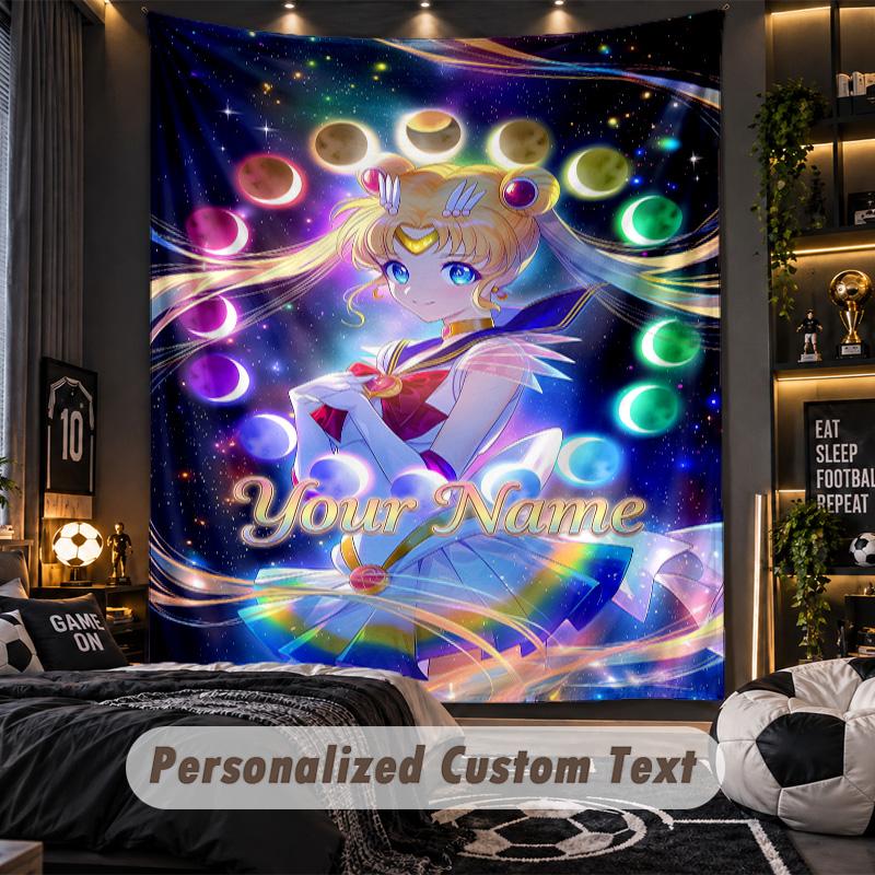 Personalized Wall Tapestry,Sailor Moon Custom Printed Name, Fabric Wall Art For Indoor Room Backdrop