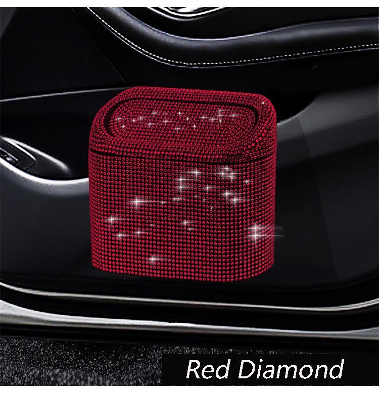 Luxury Diamond Car Trash Can Rear Seat Hanging Trash Can Storage Box Storage Box Bling Diamond Car Trash Can With Lid 18x8x15cm