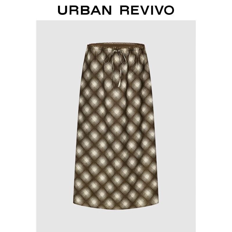 UR 2025 Autumn Women s Amber Flow Lace Plaid A-Line Skirt S