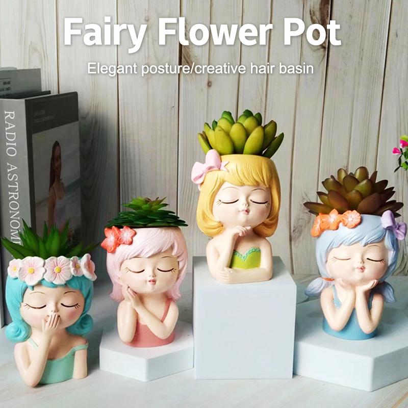 Face Planters Pots Tabletop Decorative Decor Flower Vase Statue Fairy Flowerpot For Cafe Kitchen Drawing Room Bedroom Office