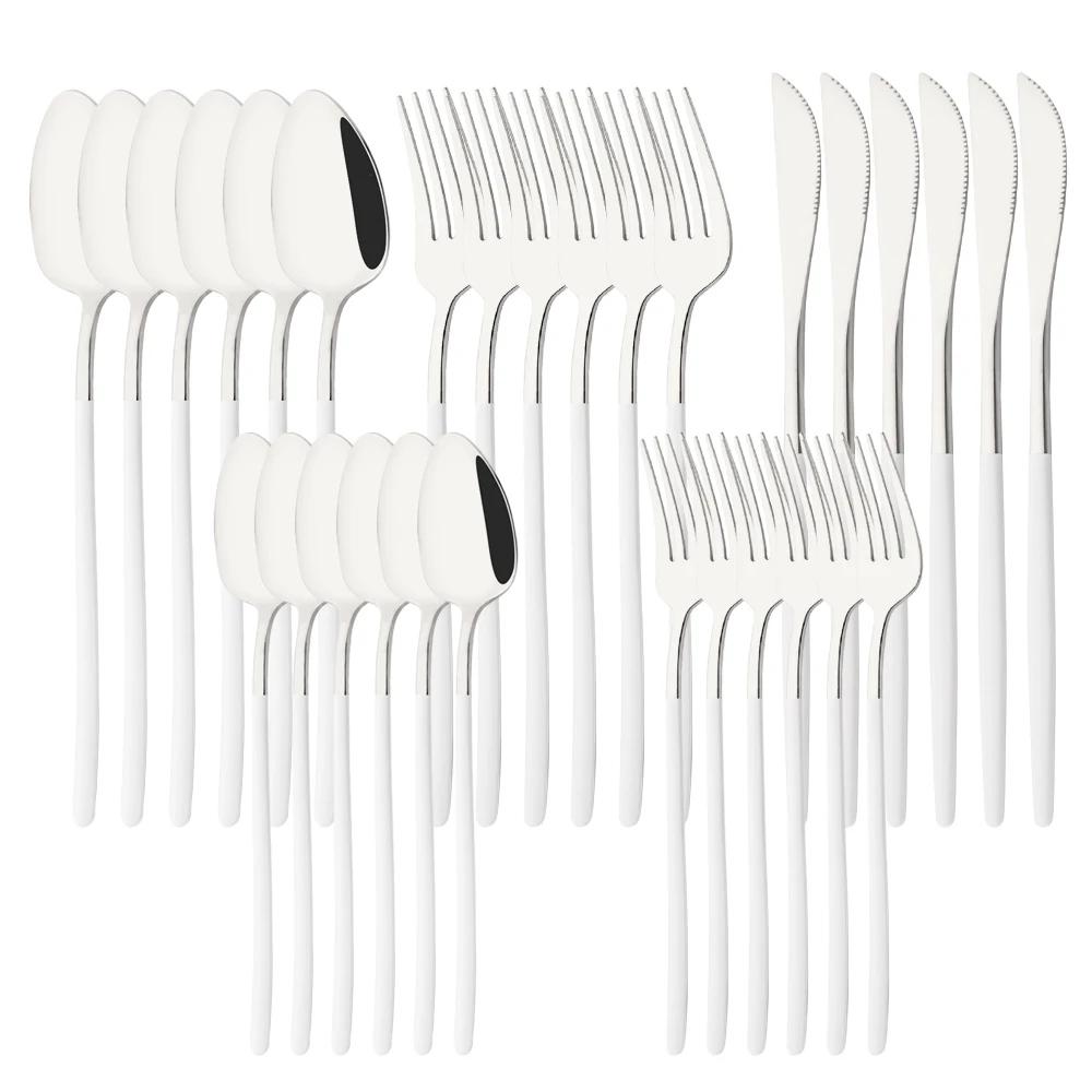 30Pcs/Set Stainless Steel Dinner Mirror Gold Dinnerware Set Knife Dessert Fork Spoon Cutlery Set Kitchen Flatware Silverware Set