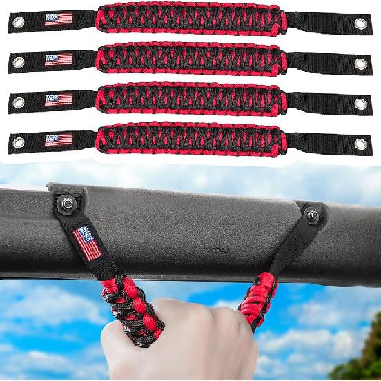 E-Cowlboy Roll Bar Grab Handles Paracord Grip Handle For Ford Bronco    2024 2-Door 4-Door Interior Accessories Premium Paracord US Flag (Black 4