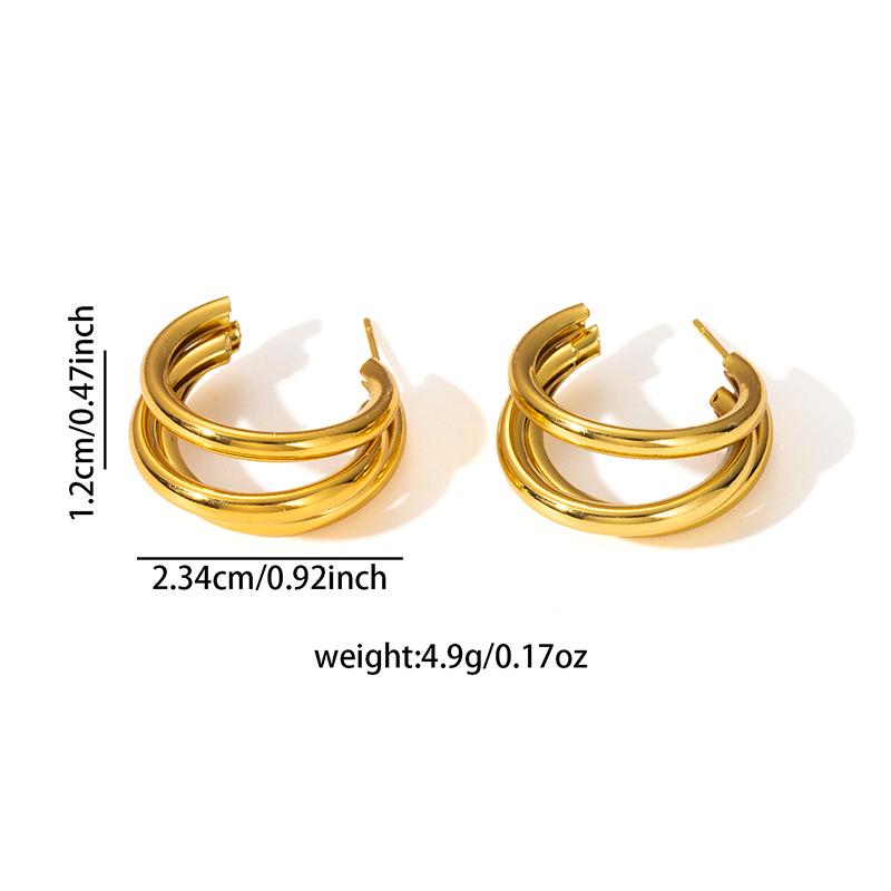 Minimalist C-Shaped Gold Stainless Steel Hollow Earrings - High-End, Versatile, Stylish Ear Studs.