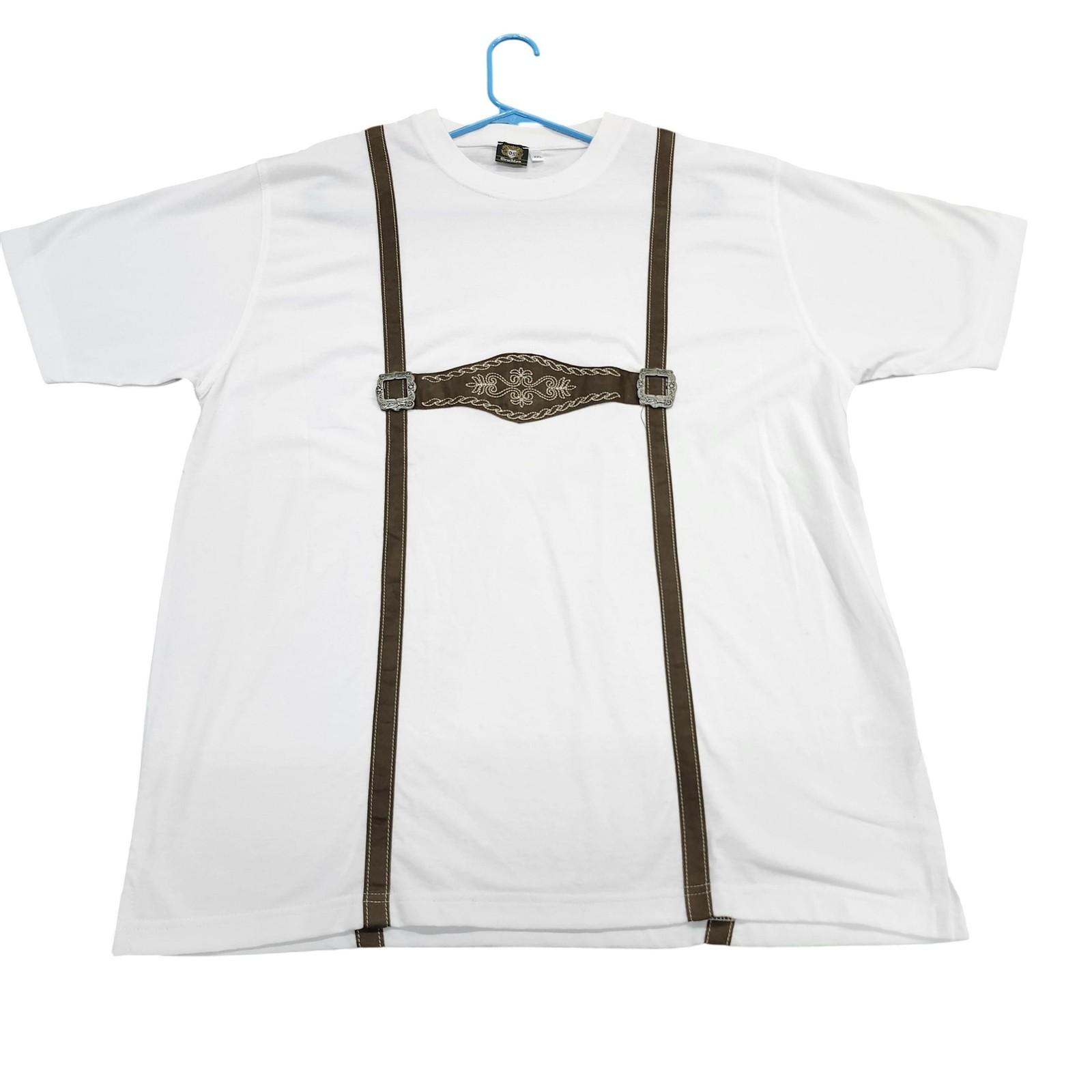 OS Trachten Shirt Mens 2XL White Lederhosen Suspenders Graphic Tee Oktoberfest Unisex T-Shirt L