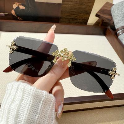 Nuevas Gafas de Sol Cuadradas Retro sin Montura para Hombre 2025 con Bordes Cortados en Diamante y Textura de Madera Imitación para Dama Gafas sin Montura Punk