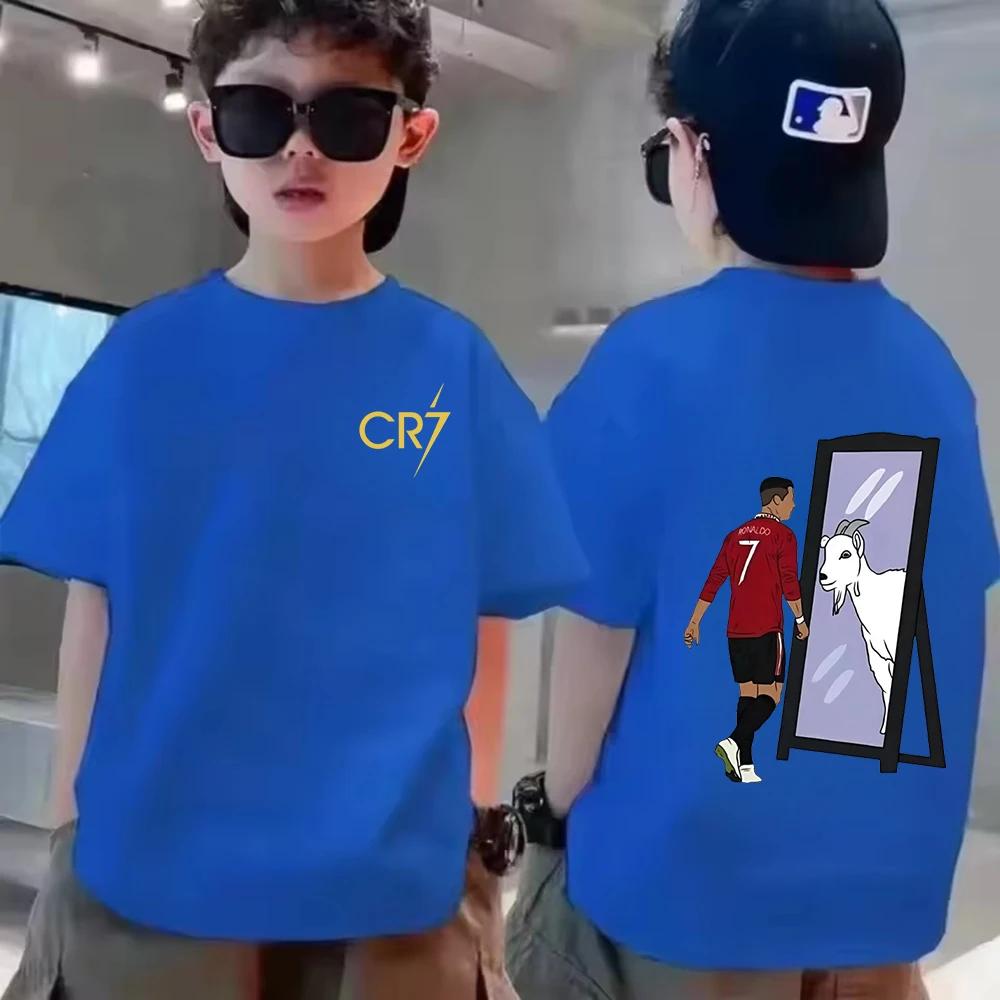 Sommar Bomull Barn T-shirt CR7 Ronaldo Andningsbar Pojke Vardaglig Mode Kortärmad Barn Idol Kläder Sport Baby T-shirt Toppar
