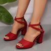 Sandały Damskie 2025 Nowe Sandały na Obcasie z Paskiem na Kostce Damskie Letnie z Odkrytymi Palcami Grube Wysokie Obcasy Buty dla Kobiet Sandały na Imprezę Duży Rozmiar