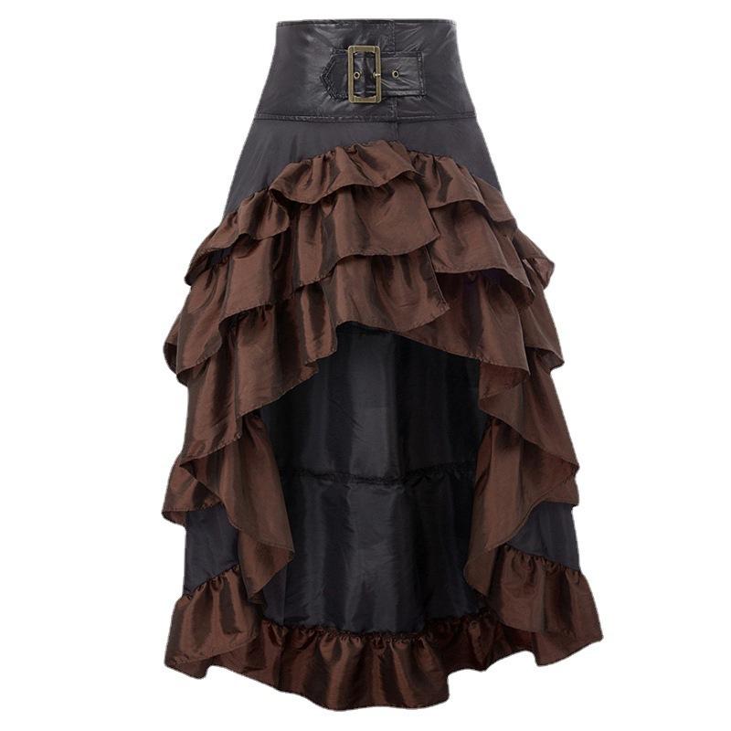 New European and American Retro Front Short Back Long Irregular Ruffle Edge High Waist Splicing Cake Skirt