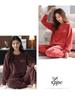 Pajama Embroidered Elastic Flannel Top and Warm and Long Logo Elastic Open Long Elastic Loose Casual Fashion for and Winter [xppe] Women's Set, Pants,