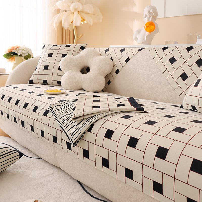 Coussin de canapé en velours diamant quatre saisons coussin en cuir antidérapant général housse de canapé en peluche d'hiver housse de serviette en tissu